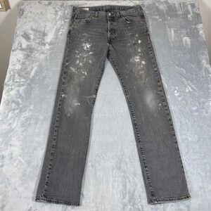Levis 501 Mens Jeans W32 L31 Gray Paint Splatter Distressed Straight Leg